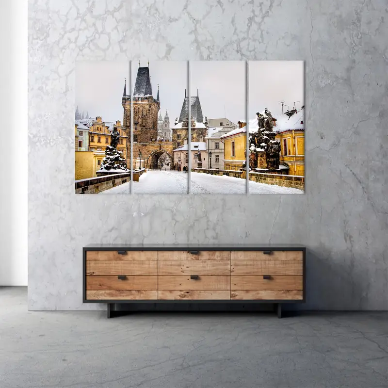 Prague Wall Art, City Landscape, Winter Landscape, Prague Canvas Decor, Landscape Wall Art, Wall Hanging Art, Home Decor Art, Modern Canvas - 3