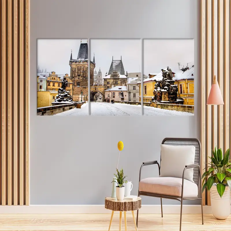 Prague Wall Art, City Landscape, Winter Landscape, Prague Canvas Decor, Landscape Wall Art, Wall Hanging Art, Home Decor Art, Modern Canvas - 2