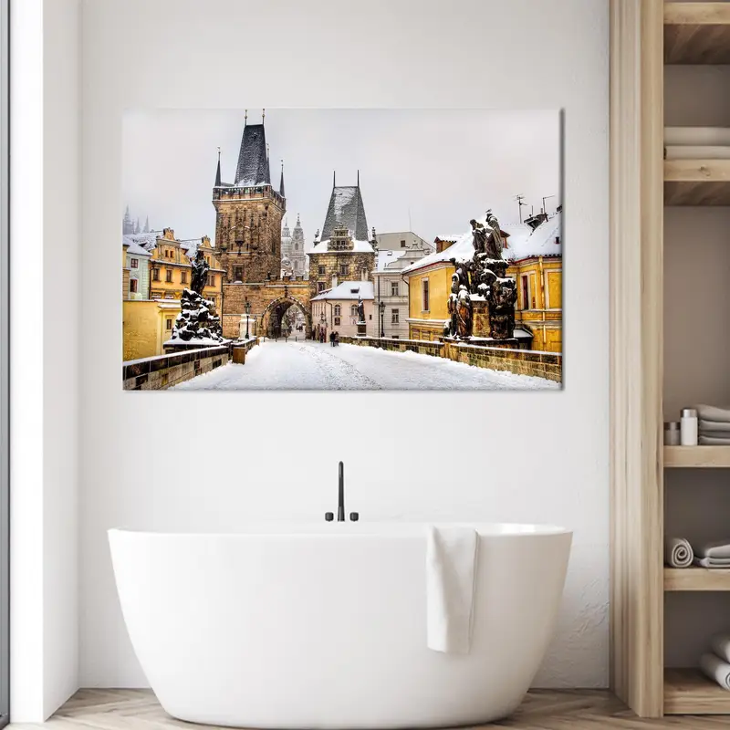 Prague Wall Art, City Landscape, Winter Landscape, Prague Canvas Decor, Landscape Wall Art, Wall Hanging Art, Home Decor Art, Modern Canvas - 1