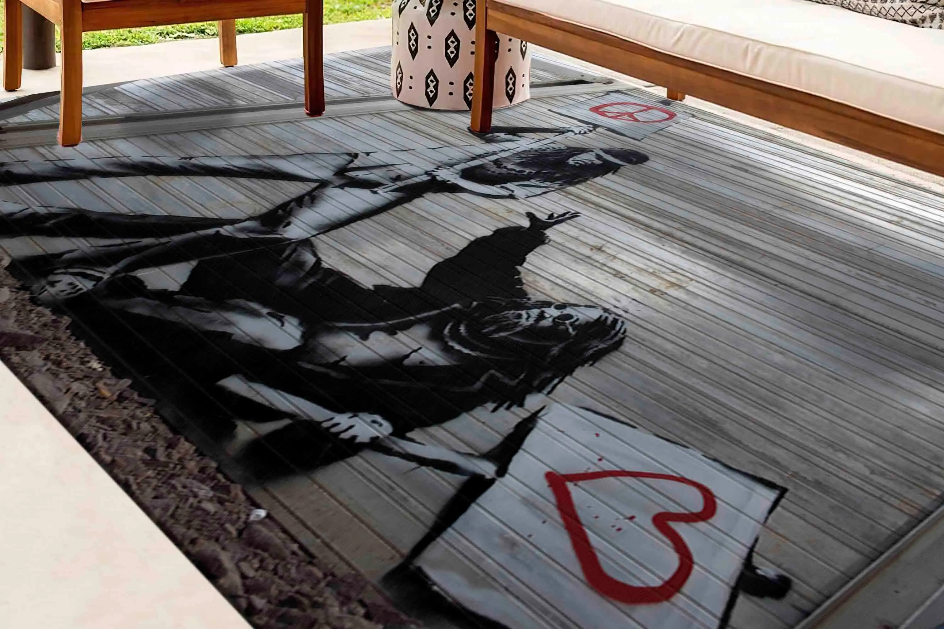 Banksy Graffiti Art Printed Rug: Love, Peace, Street Culture - 1
