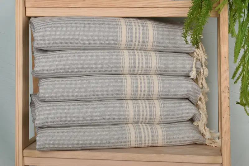 Light Gray Cotton Tea Towel, Turkish Hand Towel, Striped, 18x40 Inches