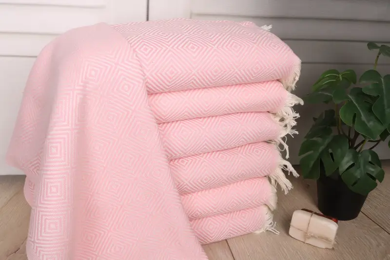 Pink Cotton Tea Towel Diamond Dish Towel 20x28