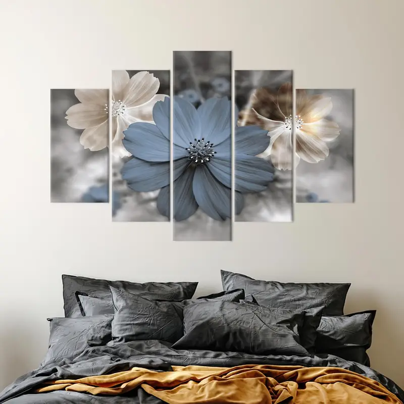 Mavi Çiçekler Sanat, Lüks Çiçekler, Lüks Tuval Sanatı, Moda Duvar Sanatı, Modern Sanat Dekoru, Modern Çiçek Tuval, Ev Dekoru Sanatı, Tuval Sanatı - 7