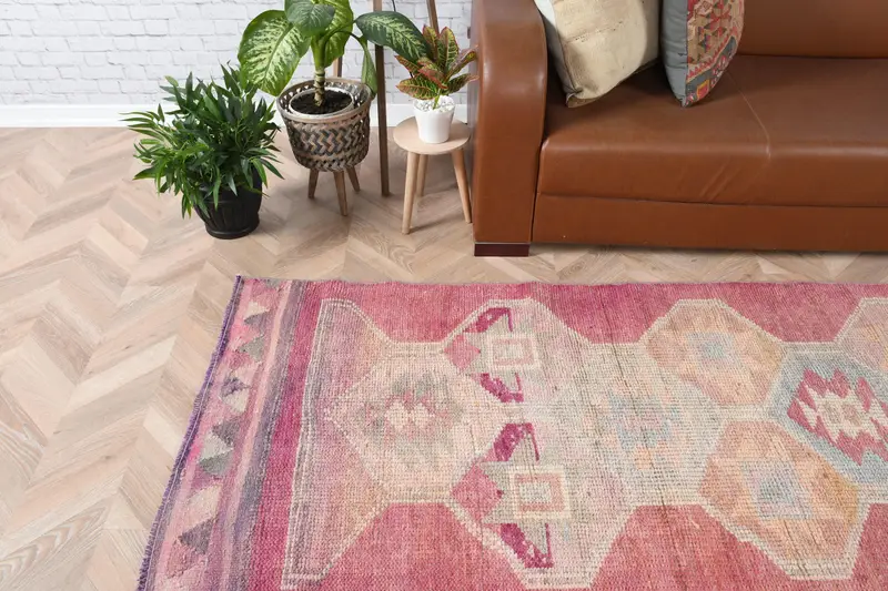 Alfombra turca vintage 3x9,7 pies (91x297 cm), alfombra de lana roja Oushak - 1