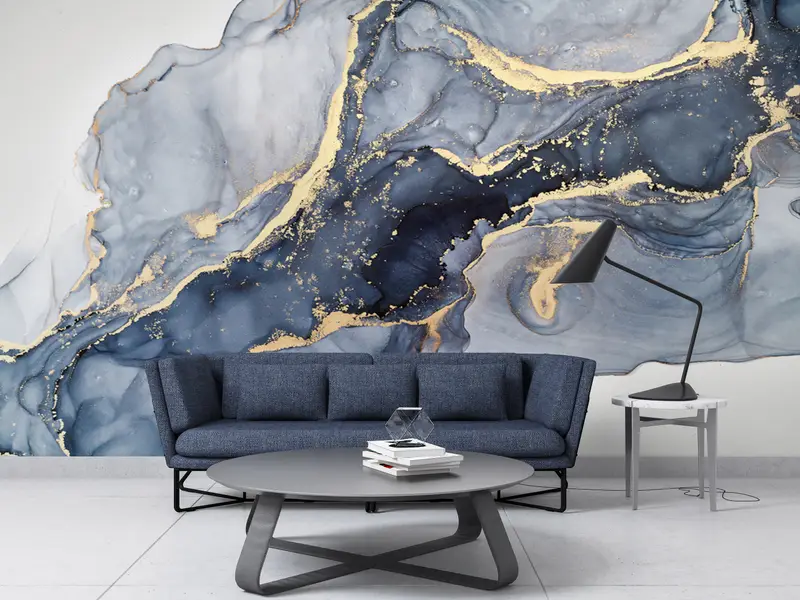 3D -Hintergrundpapier, gelbe Marmorwand Wandbild, maßgefertigte Hintergrundpapier, modernes Tapepapier, Blau und Creme Marmor Tapete, - 5