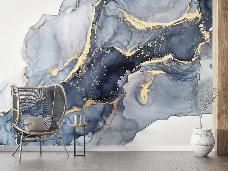 3D -Hintergrundpapier, gelbe Marmorwand Wandbild, maßgefertigte Hintergrundpapier, modernes Tapepapier, Blau und Creme Marmor Tapete, - 2