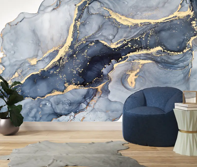 3D -Hintergrundpapier, gelbe Marmorwand Wandbild, maßgefertigte Hintergrundpapier, modernes Tapepapier, Blau und Creme Marmor Tapete, - 4