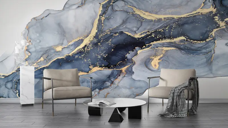 3D -Hintergrundpapier, gelbe Marmorwand Wandbild, maßgefertigte Hintergrundpapier, modernes Tapepapier, Blau und Creme Marmor Tapete, - 10