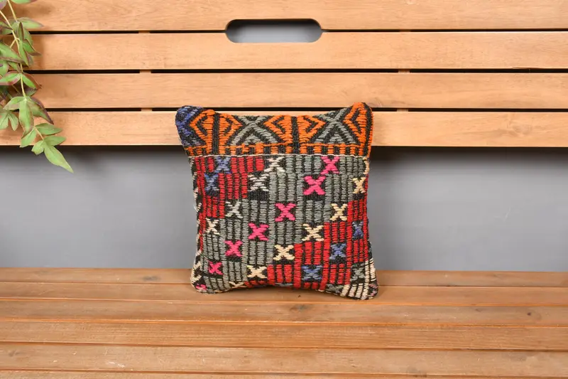 Ethnical Kilim Rug Pillow, Accent Throw Pillow, Pillow Sham, 12x12 Red Cushion Cover, Wholesale Pillow Cover, Pillow for Sofa, Kilim Pillow Cover - 6