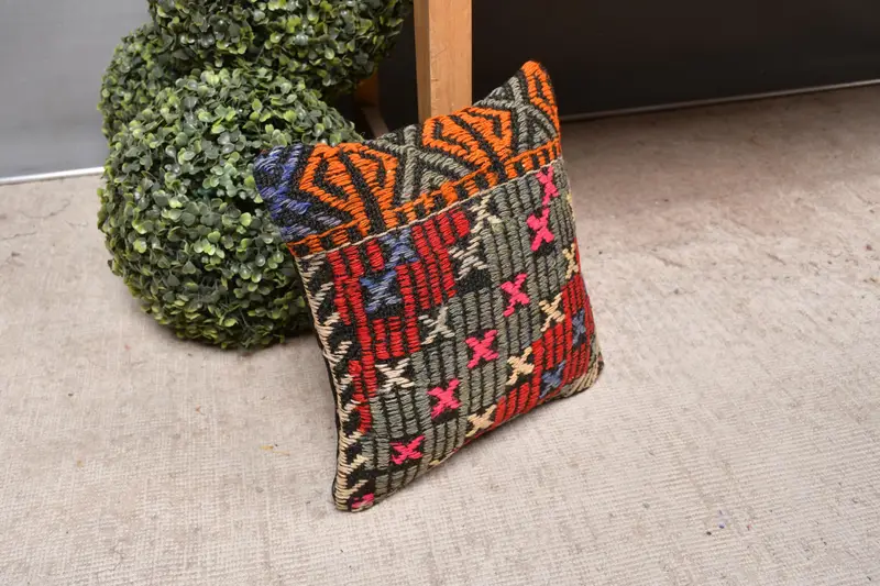Ethnical Kilim Rug Pillow, Accent Throw Pillow, Pillow Sham, 12x12 Red Cushion Cover, Wholesale Pillow Cover, Pillow for Sofa, Kilim Pillow Cover - 7