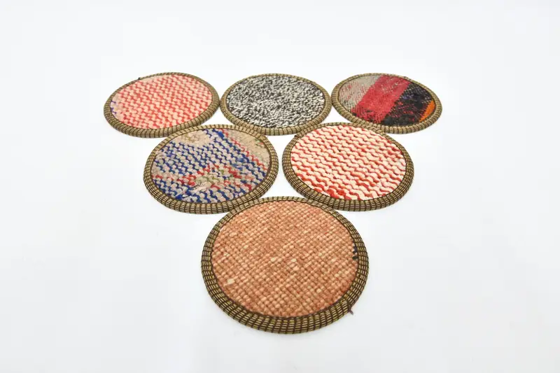 Kırmızı ve Kahverengi Çizgili Bardak Altlıkları, Dokuma Kilim Bardak Altlıkları