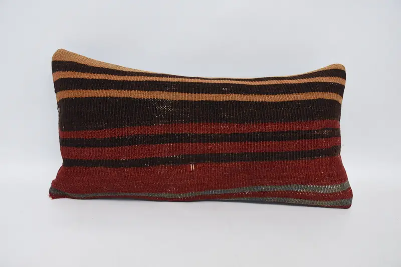 Turkish Gift Red Euro Sham, 12x24 inch Striped Wool Pillowcase - 1