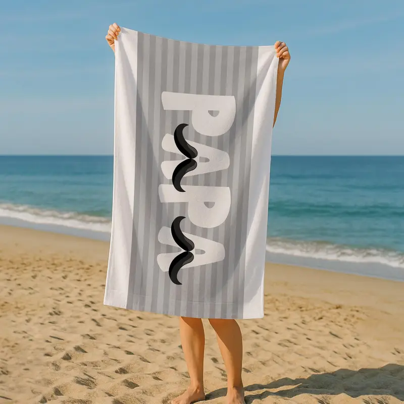 Personalized Beach Towel with Custom Mustache Design, Perfect Fathers Day Gift for Dad - 1