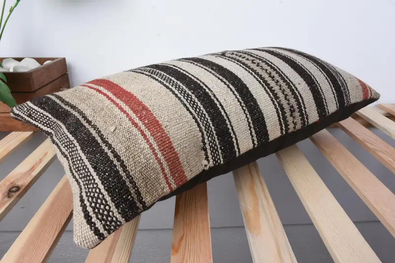 Gift Pillow, Pillow Cover, Kilim Pillow, 12x24 Beige Pillow, One Of A Kind Cushion Case, Antique Pillows, Sofa Bolster Pillow Sham - 6