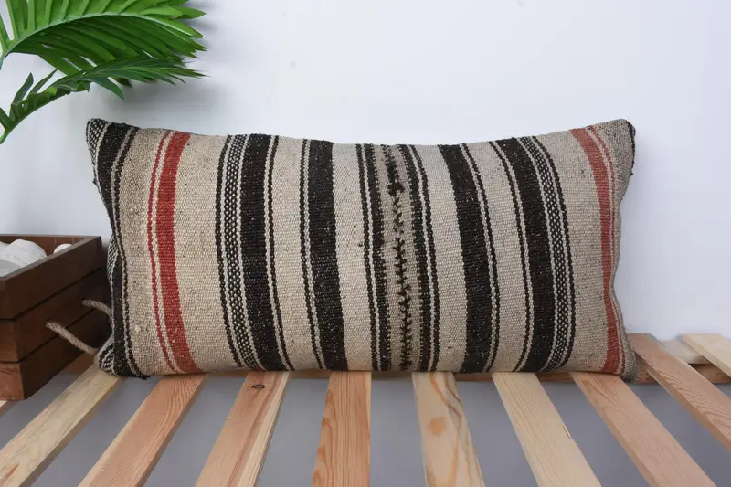 Gift Pillow, Pillow Cover, Kilim Pillow, 12x24 Beige Pillow, One Of A Kind Cushion Case, Antique Pillows, Sofa Bolster Pillow Sham - 1