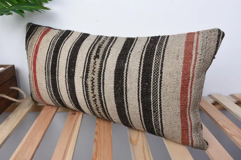 Gift Pillow, Pillow Cover, Kilim Pillow, 12x24 Beige Pillow, One Of A Kind Cushion Case, Antique Pillows, Sofa Bolster Pillow Sham - 4