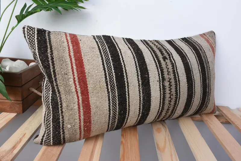 Gift Pillow, Pillow Cover, Kilim Pillow, 12x24 Beige Pillow, One Of A Kind Cushion Case, Antique Pillows, Sofa Bolster Pillow Sham - 5
