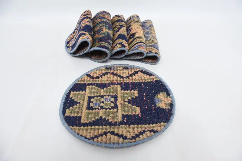 Mantel individual Art Déco con círculo bohemio, decoración de lana de algodón azul y beige