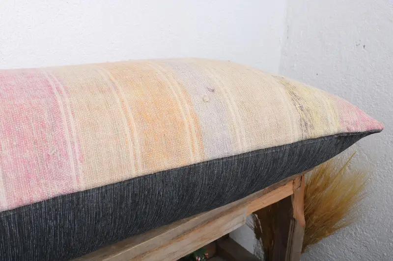 Pillow Sham, 16x36 Beige Pillow, Boho Pillow Sham Cover, Boho Pillow, Crochet Pattern Pillow Case, Handmade Kilim Cushion - 6
