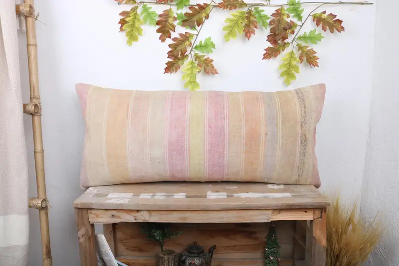 Pillow Sham, 16x36 Beige Pillow, Boho Pillow Sham Cover, Boho Pillow, Crochet Pattern Pillow Case, Handmade Kilim Cushion - 1