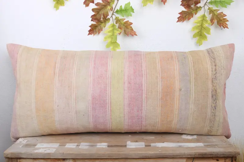 Pillow Sham, 16x36 Beige Pillow, Boho Pillow Sham Cover, Boho Pillow, Crochet Pattern Pillow Case, Handmade Kilim Cushion - 2