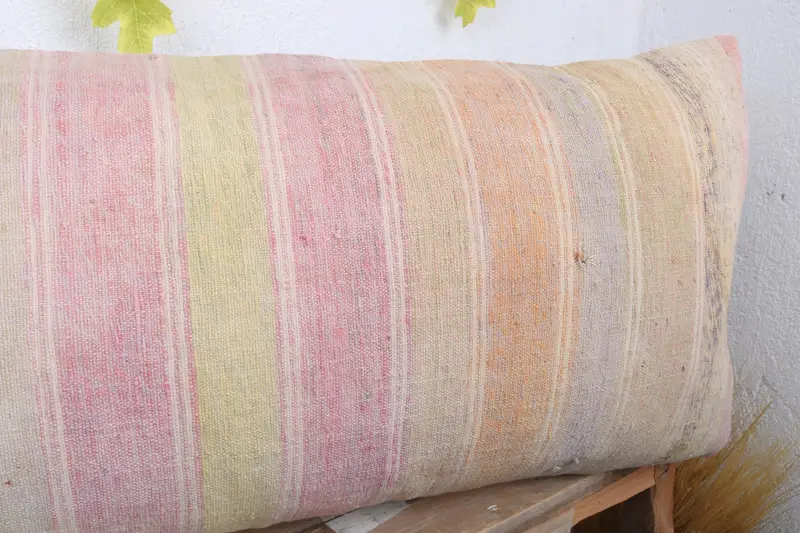 Pillow Sham, 16x36 Beige Pillow, Boho Pillow Sham Cover, Boho Pillow, Crochet Pattern Pillow Case, Handmade Kilim Cushion - 5