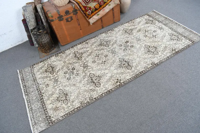 Vintage Türk Halısı 3.1x7.2 ft, Oushak Gri Kamuflaj Yün Halı - 1