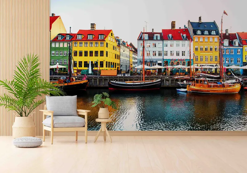 Papel pintado con paisaje de Copenhague impreso: elegante decoración de paisaje urbano