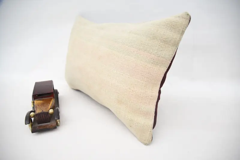 Vintage Kilim Pillow, Indoor Cushion Case, 12x20 Beige Cushion, Handmade Kilim Cushion, Office Chair Cushion Cover, Cushion Case, Gift Pillow - 3
