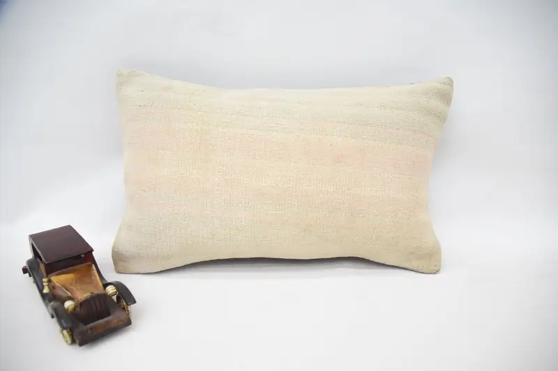 Vintage Kilim Pillow, Indoor Cushion Case, 12x20 Beige Cushion, Handmade Kilim Cushion, Office Chair Cushion Cover, Cushion Case, Gift Pillow - 1