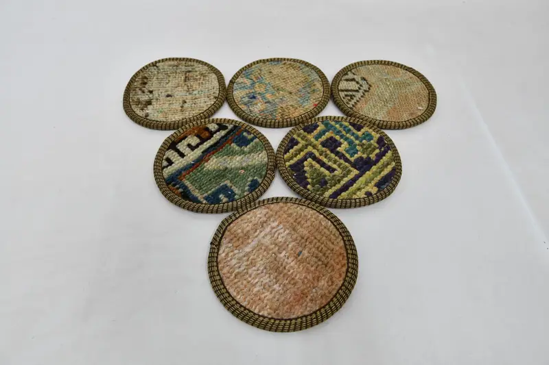 Bohemian Round Coasters, Beige and Green Bohemian Coasters
