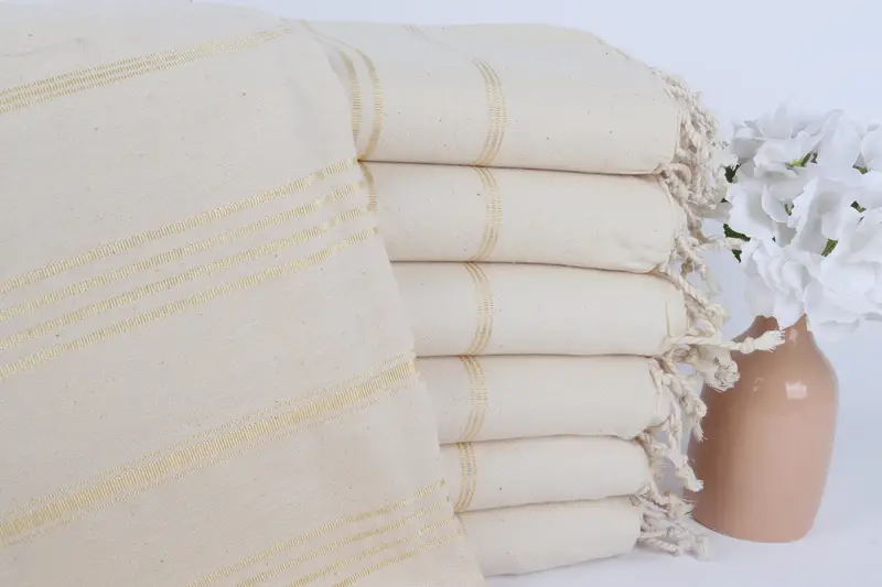 Cream-Flush Yellow Striped Towel, Turkish Cotton, 40x71 Inches