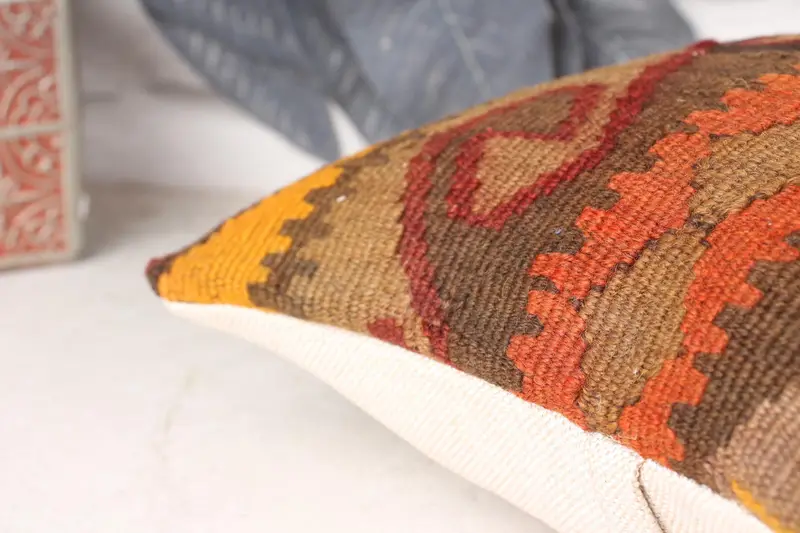 Art Deco Pillow Cover, Tapestry Cushion, Handmade Kilim Cushion, Turkish Kilim Pillow, 12x12 Brown Cushion, Antique Pillows, Pillow Sham - 7
