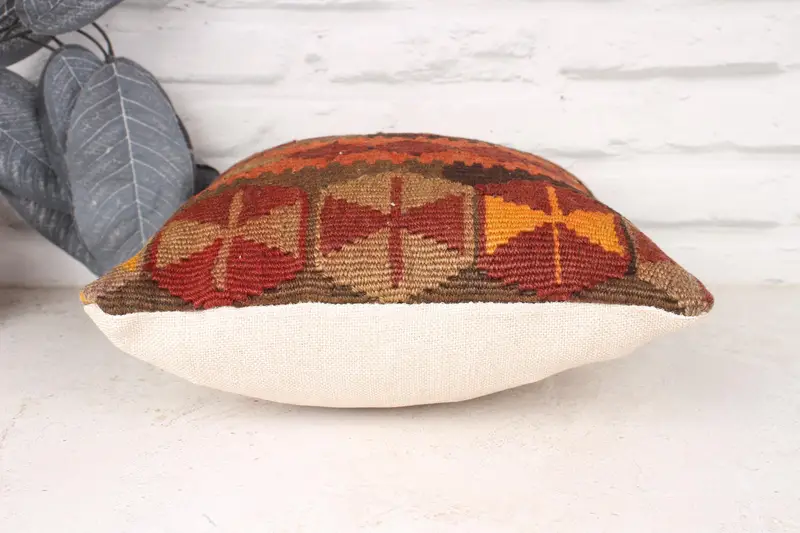 Art Deco Pillow Cover, Tapestry Cushion, Handmade Kilim Cushion, Turkish Kilim Pillow, 12x12 Brown Cushion, Antique Pillows, Pillow Sham - 5
