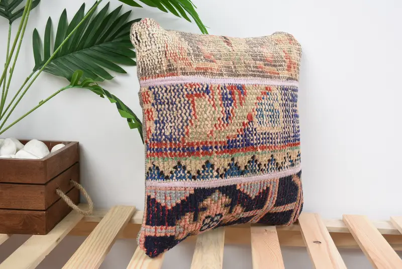 Pillow for Couch, Crochet Pattern Pillow Case, Antique Pillows, Home Decor Pillow, Cushion Cover, 14x14 Blue Pillow Sham, Patio Pillow Case - 4