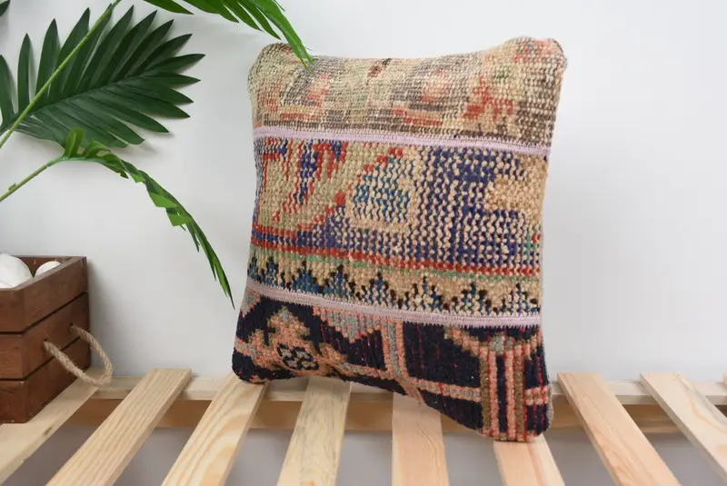 Pillow for Couch, Crochet Pattern Pillow Case, Antique Pillows, Home Decor Pillow, Cushion Cover, 14x14 Blue Pillow Sham, Patio Pillow Case - 5