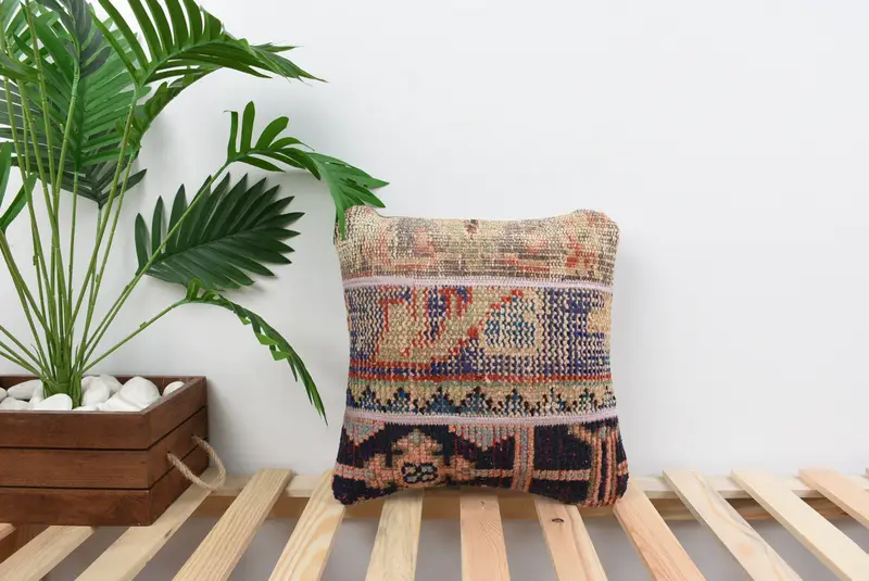 Pillow for Couch, Crochet Pattern Pillow Case, Antique Pillows, Home Decor Pillow, Cushion Cover, 14x14 Blue Pillow Sham, Patio Pillow Case - 1