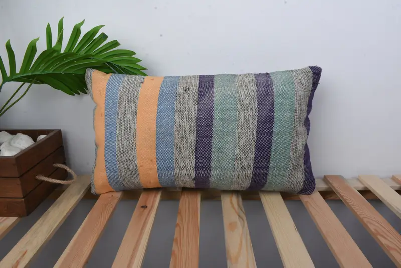 Wholesale Pillow Sham, 12x20 Blue Cushion Cover, Interior Designer Pillow, Vintage Pillow, Ottoman Cushion, Pillow, Kilim Cushion Sham - 1