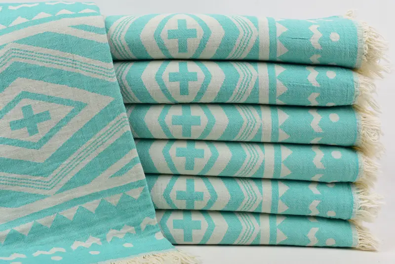 Personalized Aztec Patterned Turkish Cotton Towel, Beige, 36x67 Inches