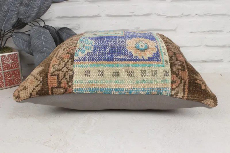 Kilim Cushion Sham, Turkish Pillow, 16x16 Blue Cushion Case, Antique Pillows, Hippie Throw Pillow Case, Cushion, Outdoor Pillow Cover - 5