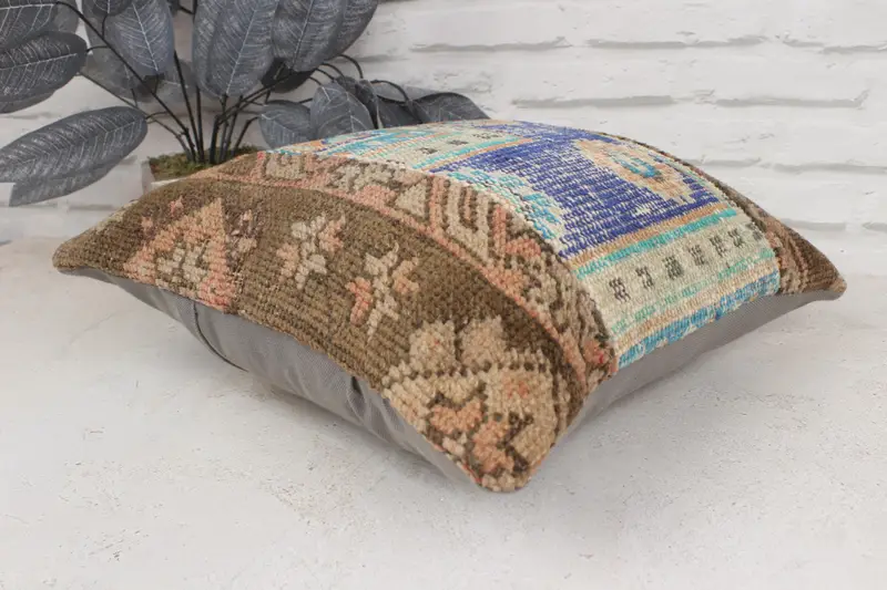 Kilim Cushion Sham, Turkish Pillow, 16x16 Blue Cushion Case, Antique Pillows, Hippie Throw Pillow Case, Cushion, Outdoor Pillow Cover - 6