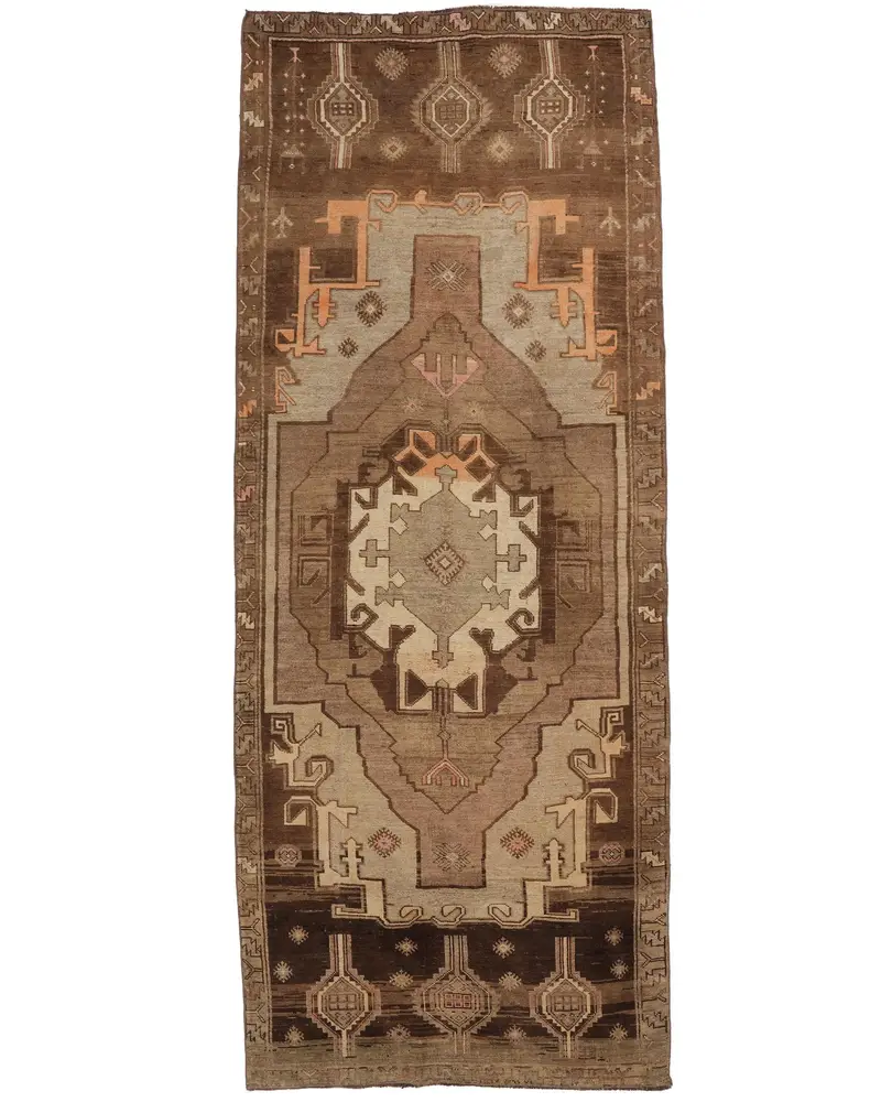 ブラウン、オレンジの花柄ラグ、4.4x11.3フィートのシックな装飾