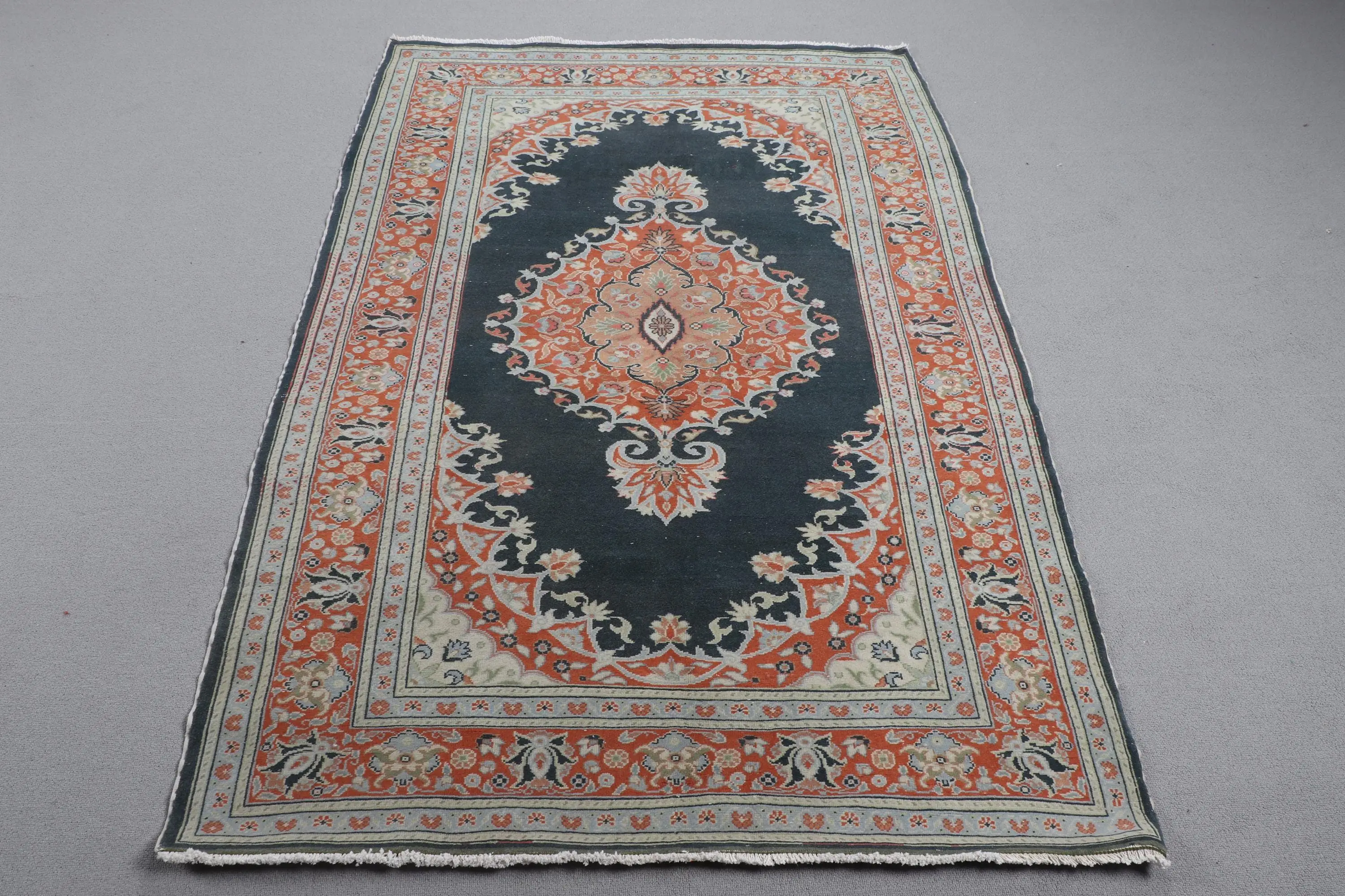 Vintage 3.9x6 ft Halı, Türk Halısı, Mavi Oryantal Yün Halı - 1