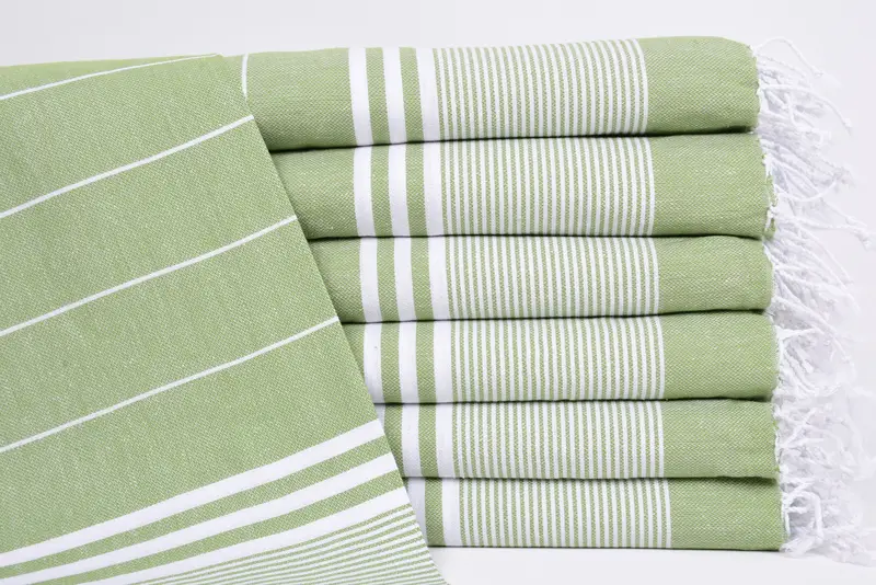 Personalized Dish Towel Khaki Green Striped, 40x24 Inches, Organic Cotton