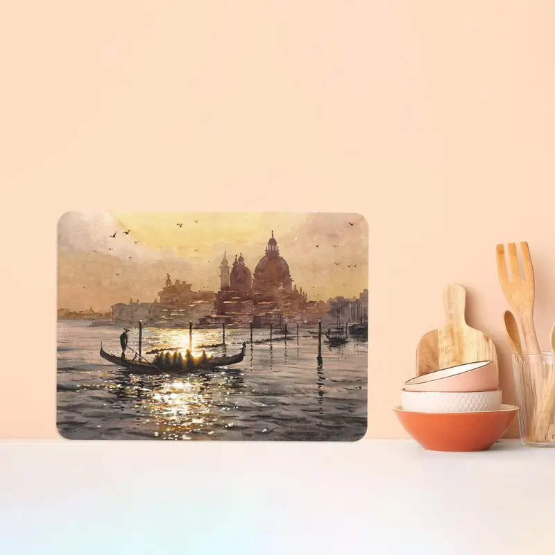 Vintage Venice Landscape Glass Cutting Board, Tempered, Anti-Slip