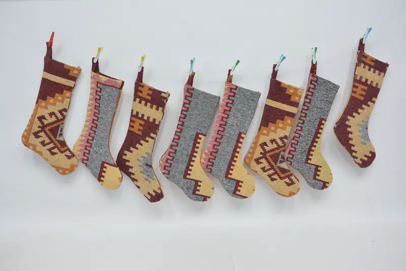 Festive Christmas Ornaments Pattern, 8-Inch Lovely Kilim Stocking