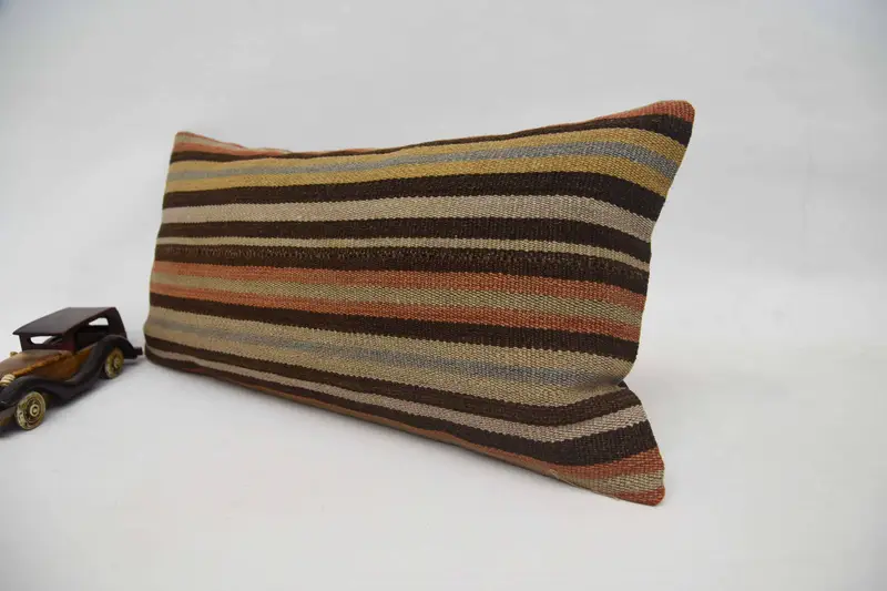 Yoga Pillow Sham, 12x24 Orange Pillow, Handmade Kilim Cushion, Pillow for Sofa, Natural Pillow Cover, Boho Pillow Sham Cover, Pillow - 3