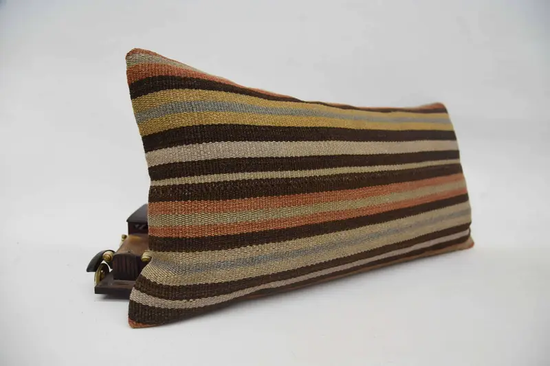 Yoga Pillow Sham, 12x24 Orange Pillow, Handmade Kilim Cushion, Pillow for Sofa, Natural Pillow Cover, Boho Pillow Sham Cover, Pillow - 2