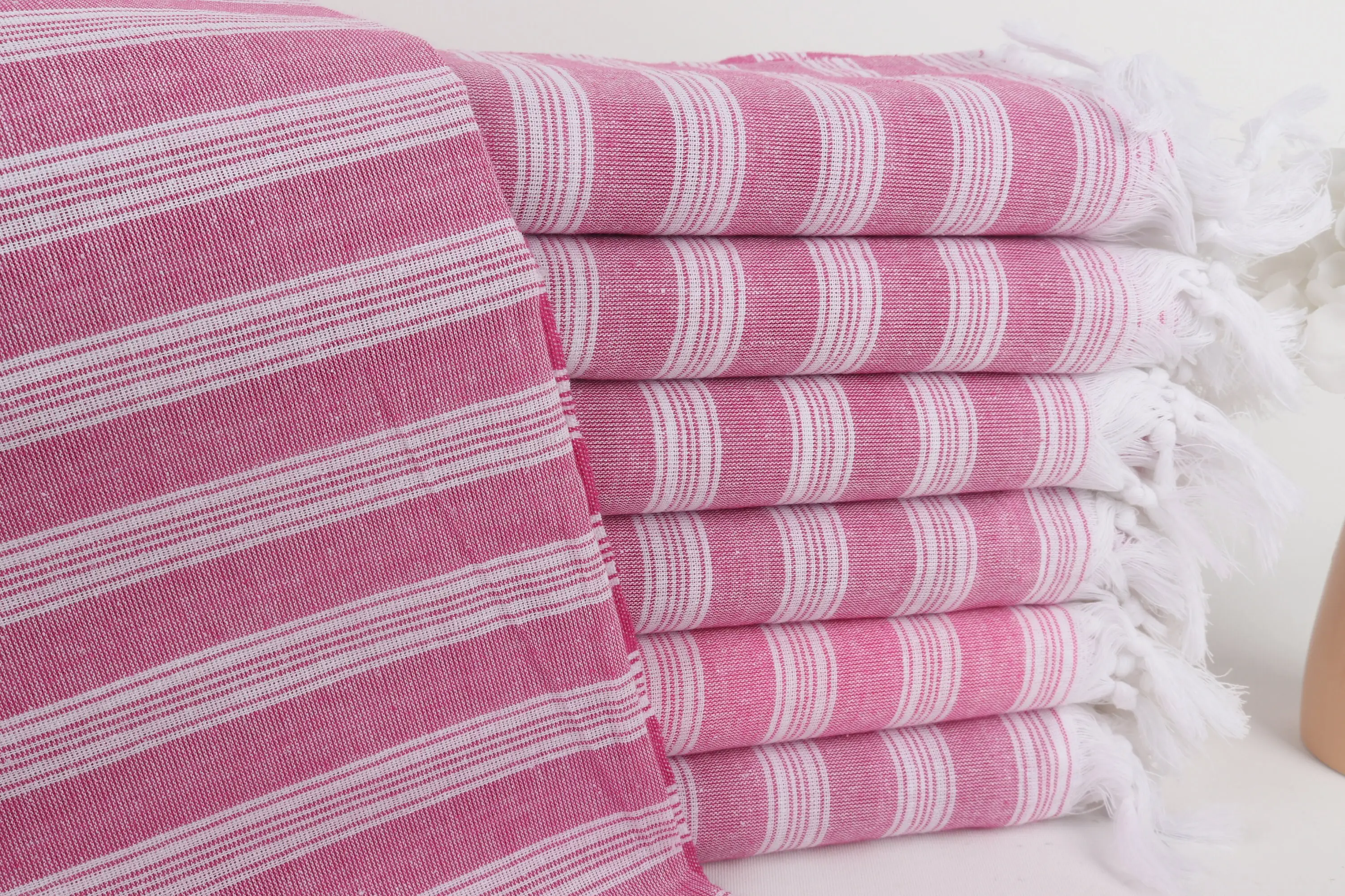 Custom Turkish Towel Fuchsia Striped 40x71 Inches Monogrammed Bathroom Towel - 1