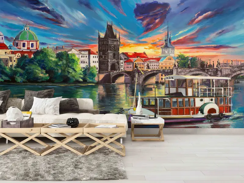 Prague View Wall Poster, Oil Wall Decals, Prague City Landscape Digital Paper, Landscape Wall Painting, Bright Wall Paper, View Wall Art, - 5
